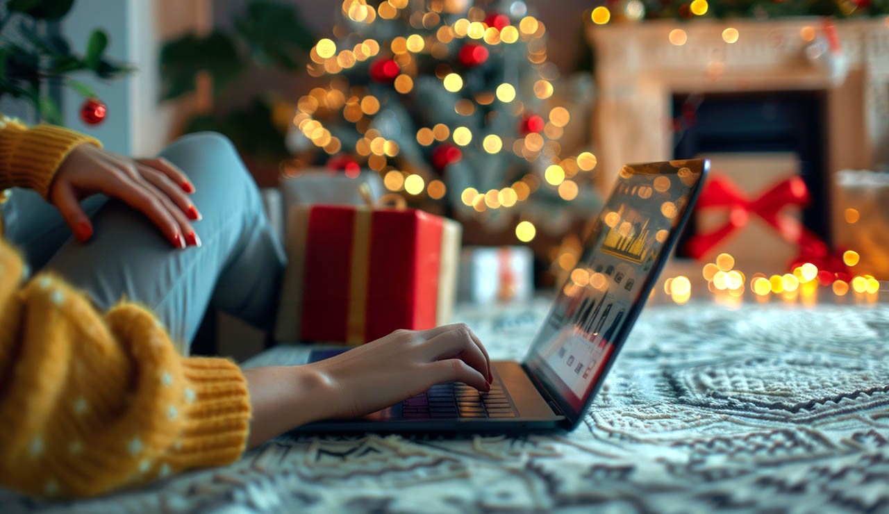 Mujer haciendo compras por internet en Navidad