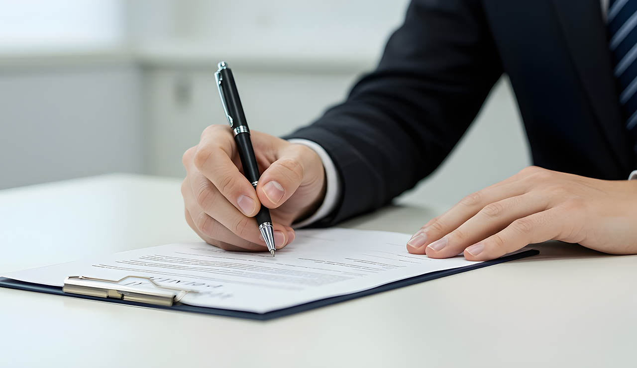 Persona firmando un contrato