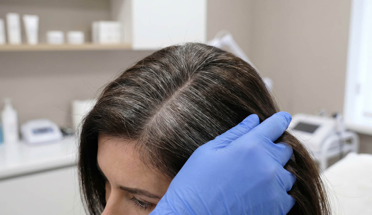 Mujer en una consulta sobre sus canas