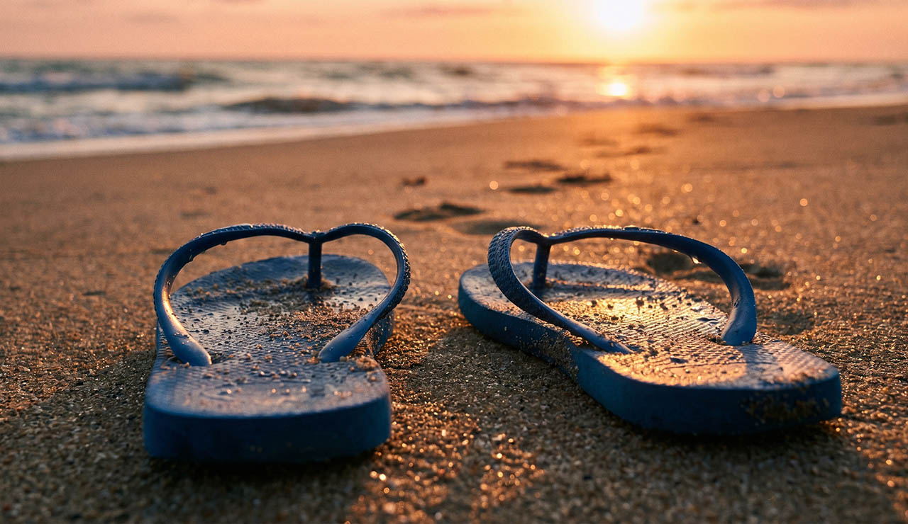 chanclas en la arena de la playa